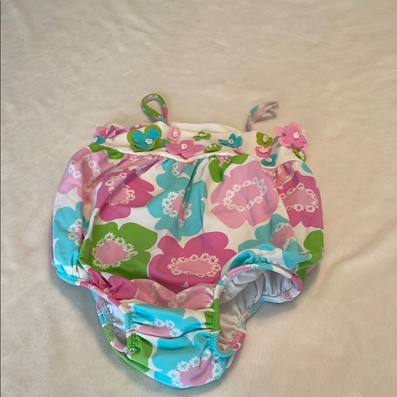 Vibrant Pink and Green Floral swimsuit - Picture 1 of 5
